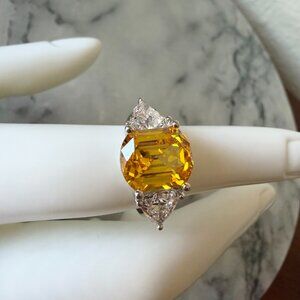 Radiance by Absolute Cushion-Cut Canary Yellow Triangular Sides Three-Stone Ring